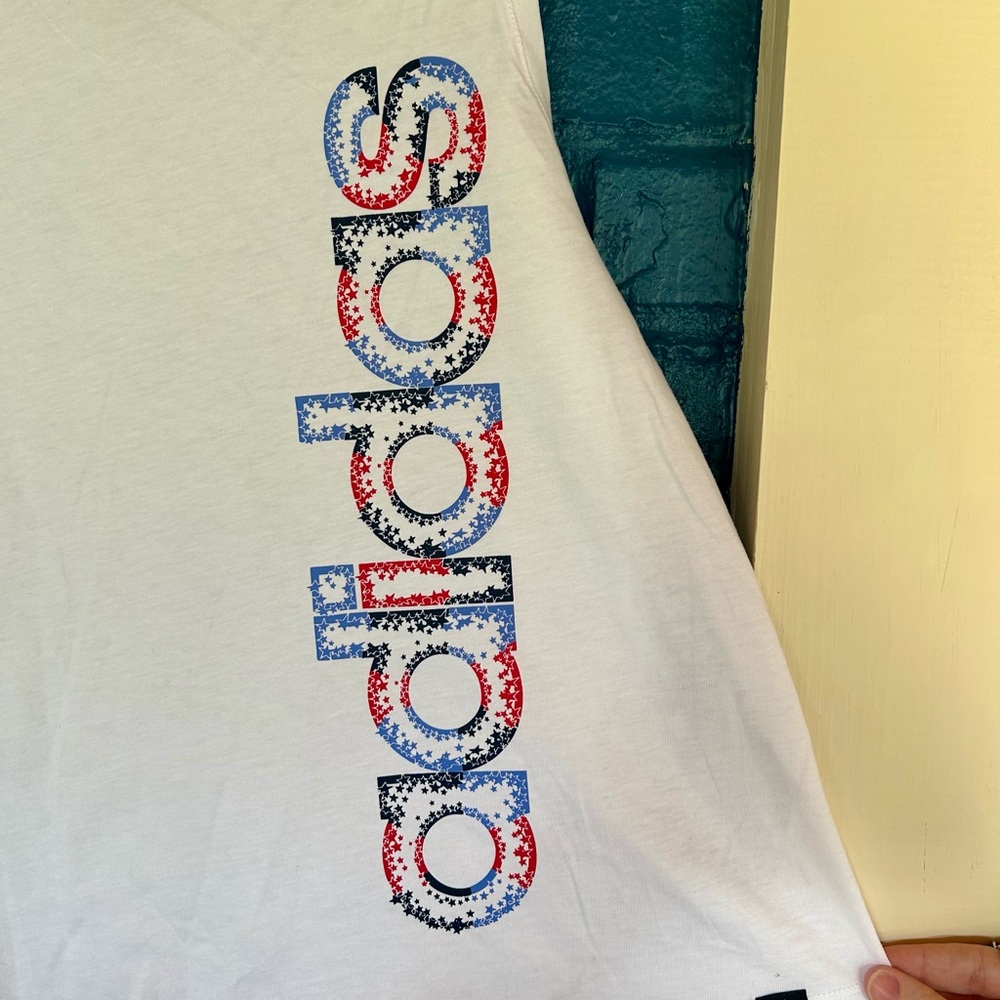 Adidas NWT White Tank with‎ Red and Blue Graphic